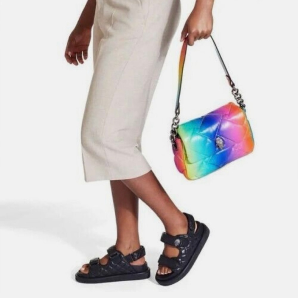 KURT GEIGER LONDON MEDIUM KENSINGTON SOFT LEATHER QUILTED RAINBOW OMBRE BAG - Picture 10 of 10
